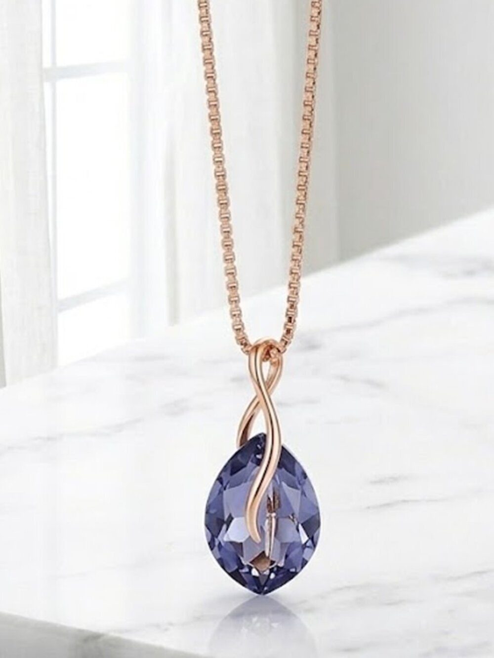 Ladies Purple Rose Gold Crystal Necklace
